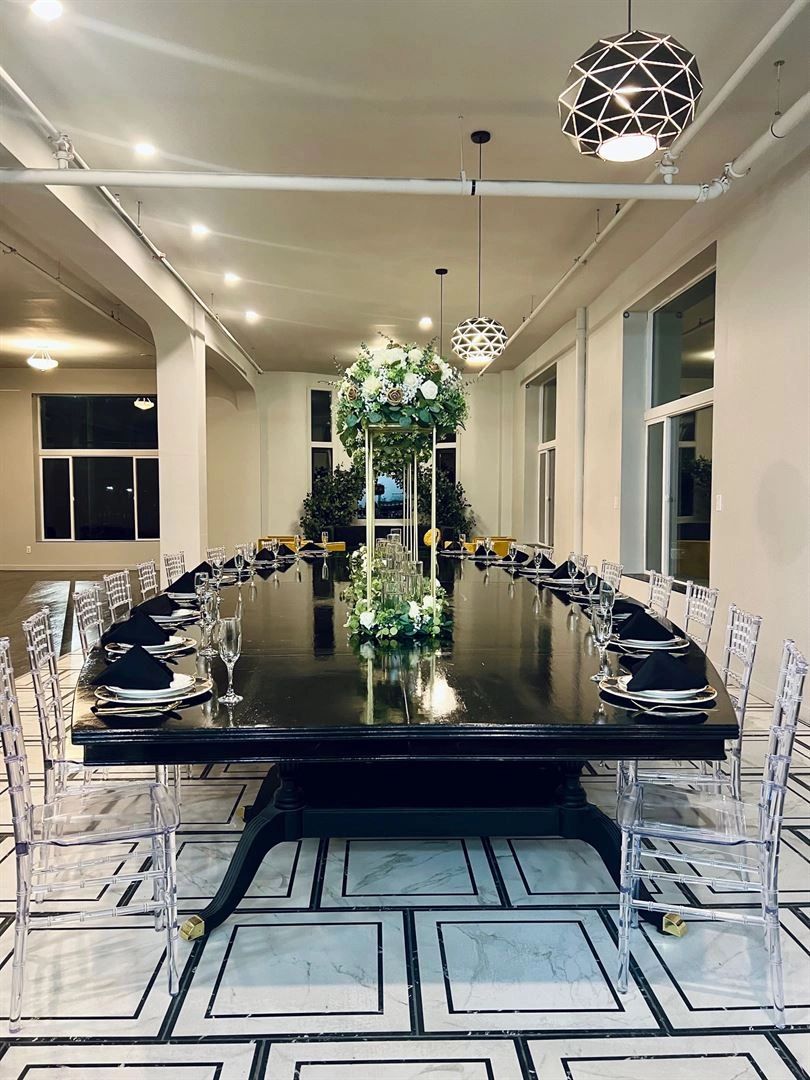 The grand table set for a private dinner